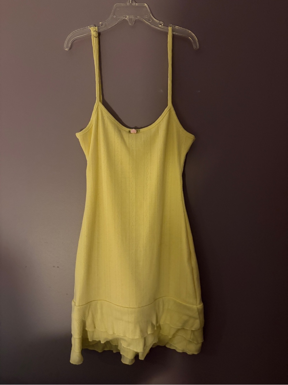 Edikted Pale Yellow Ribbed Ruffle-Trim Mini Dress - Picture 2 of 3